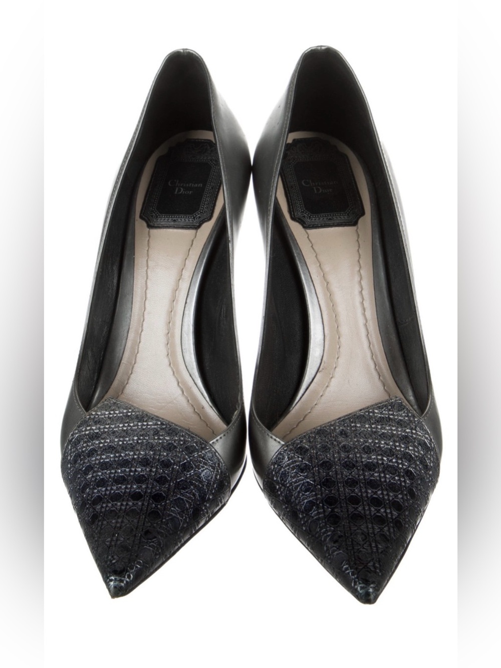 Dior Black Pointed Toe Mixed-Texture Pumps